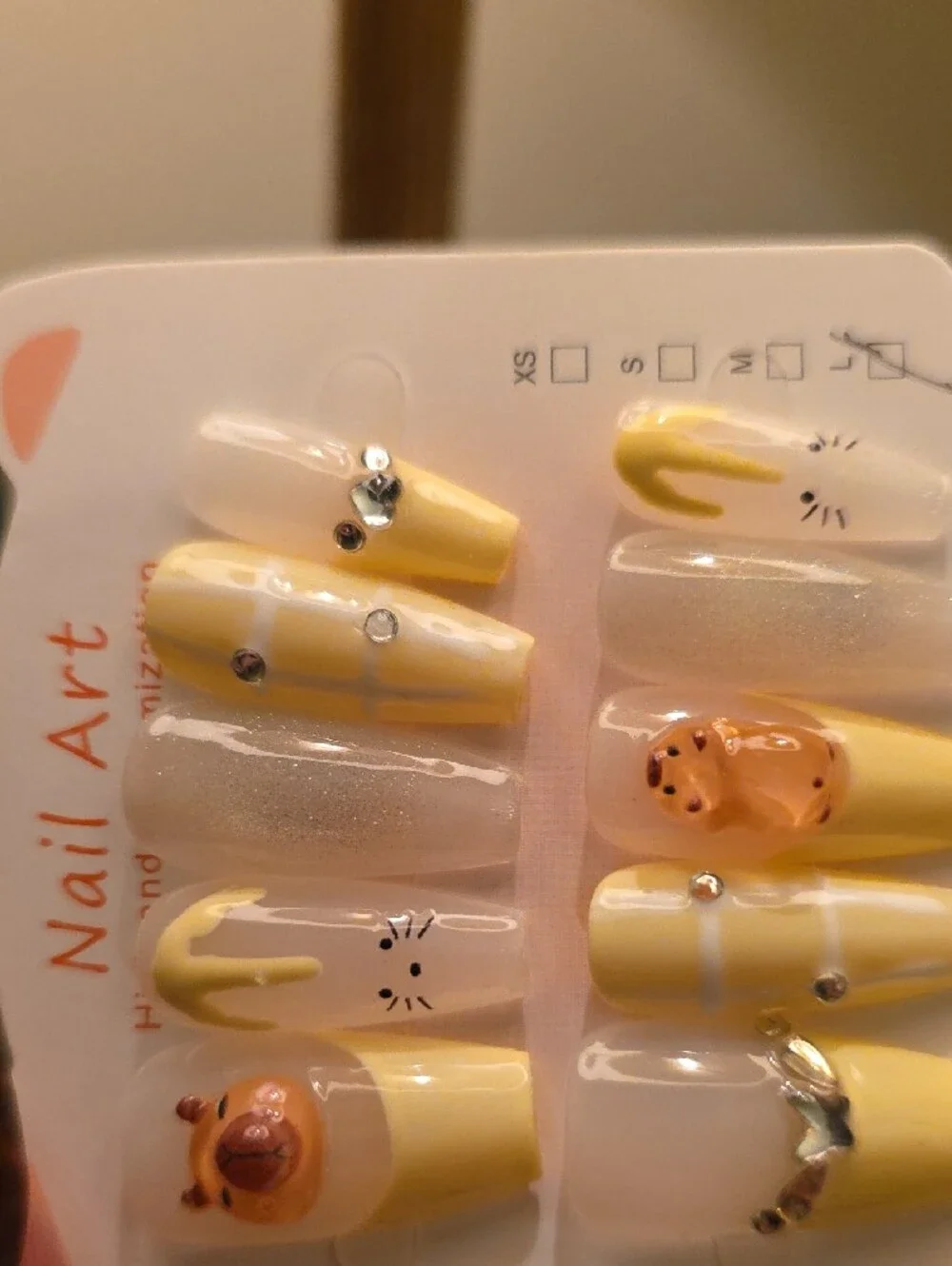 Cute Yellow Bear Pets Nail Art Size Large